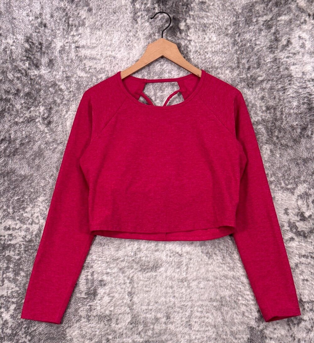 Beyond Yoga Top XL Womens Pink Spacedye Open Back Long Sleeve Crop Athletic
